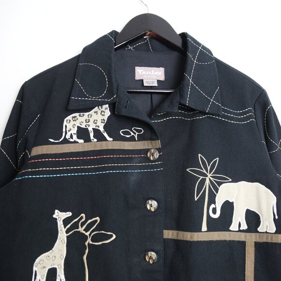 Vintage TanJay Petites Animal Embroidered Button Down Twill Jacket Size Medium - Picture 2 of 8